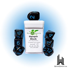 SET OF 7 DICE: TRANSLUCENT BLACK/LIGHT BLUE